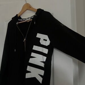 PINK Black Zip Up Hoodie - Size Medium